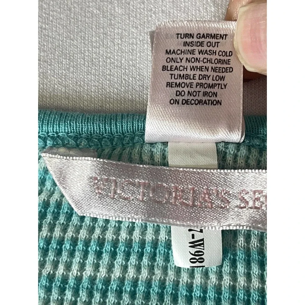 Victoria's Secret T Shirt Sz S Green Long Sleeves Stripes Cotton Night Shirt? - Picture 6 of 10